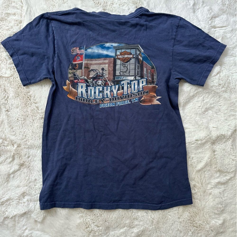Harley Davidson rocky top blue graphic tee